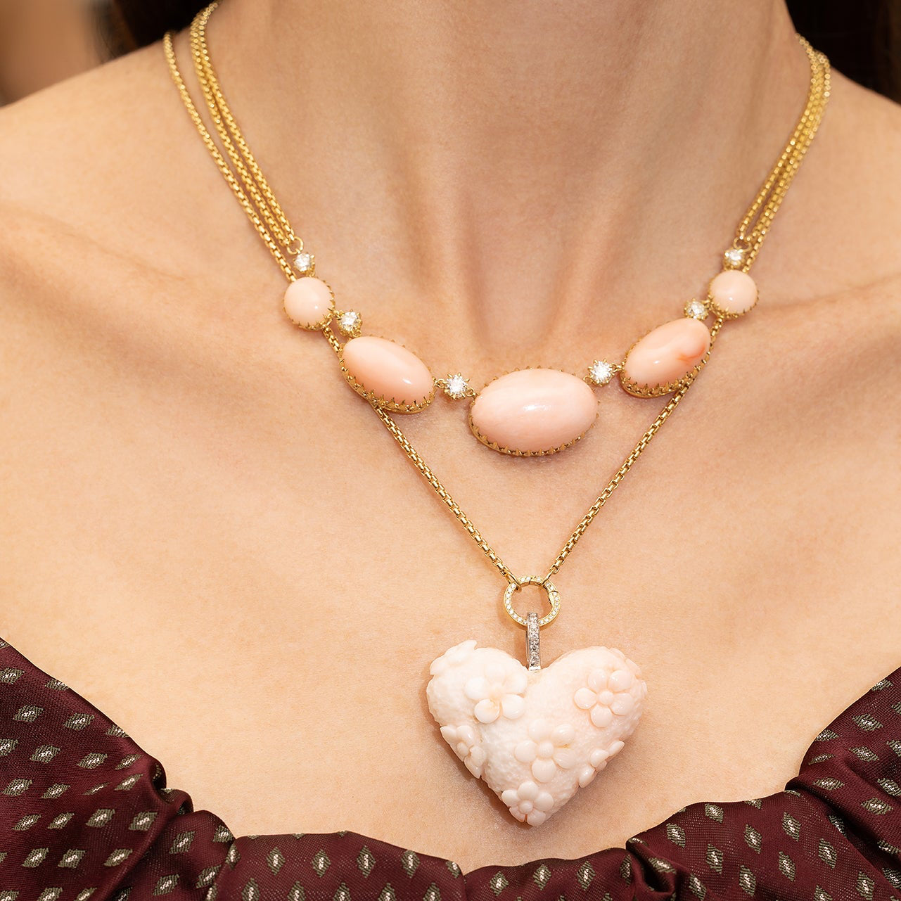 Coral and Diamond Victorian Necklace