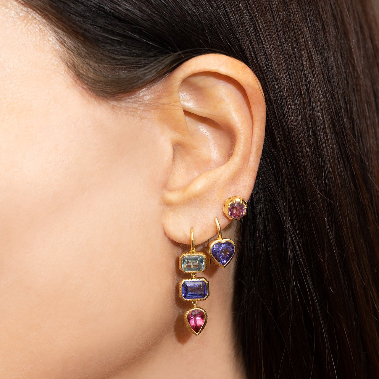 Topaz, Tanzanite, and Pink Tourmaline Drop Earrings