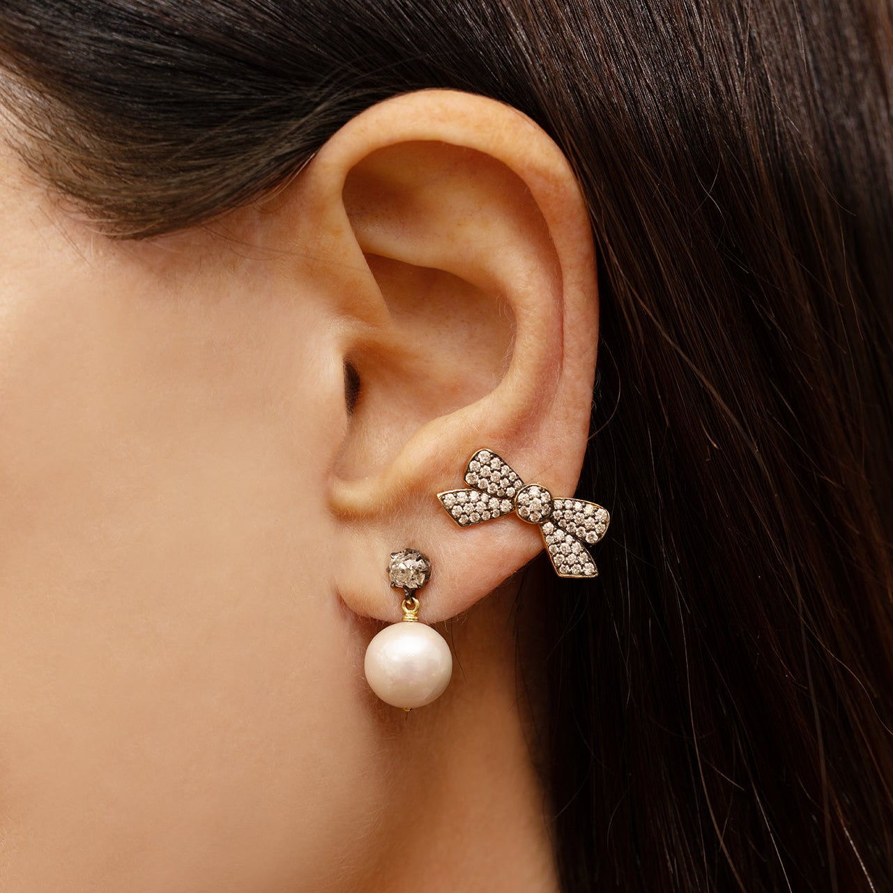 Blackened Diamond Bow Studs