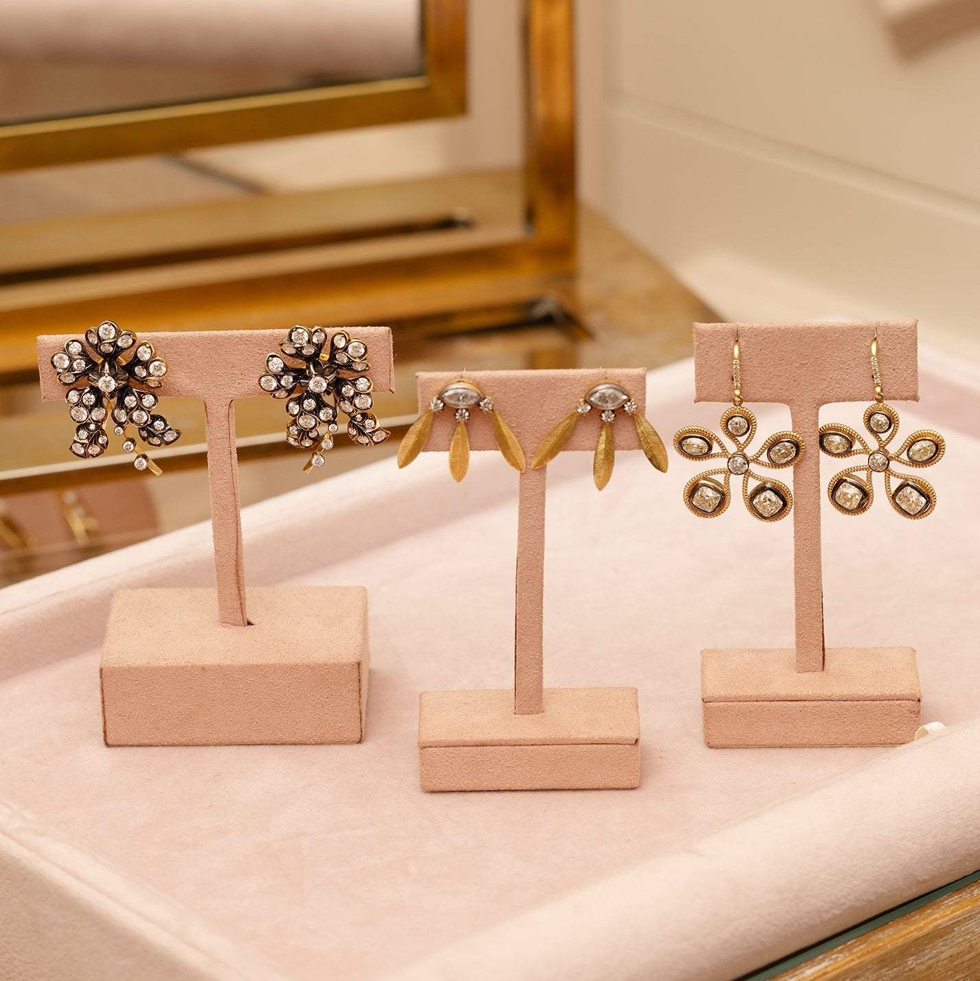 Blackened Diamond Flower Earrings