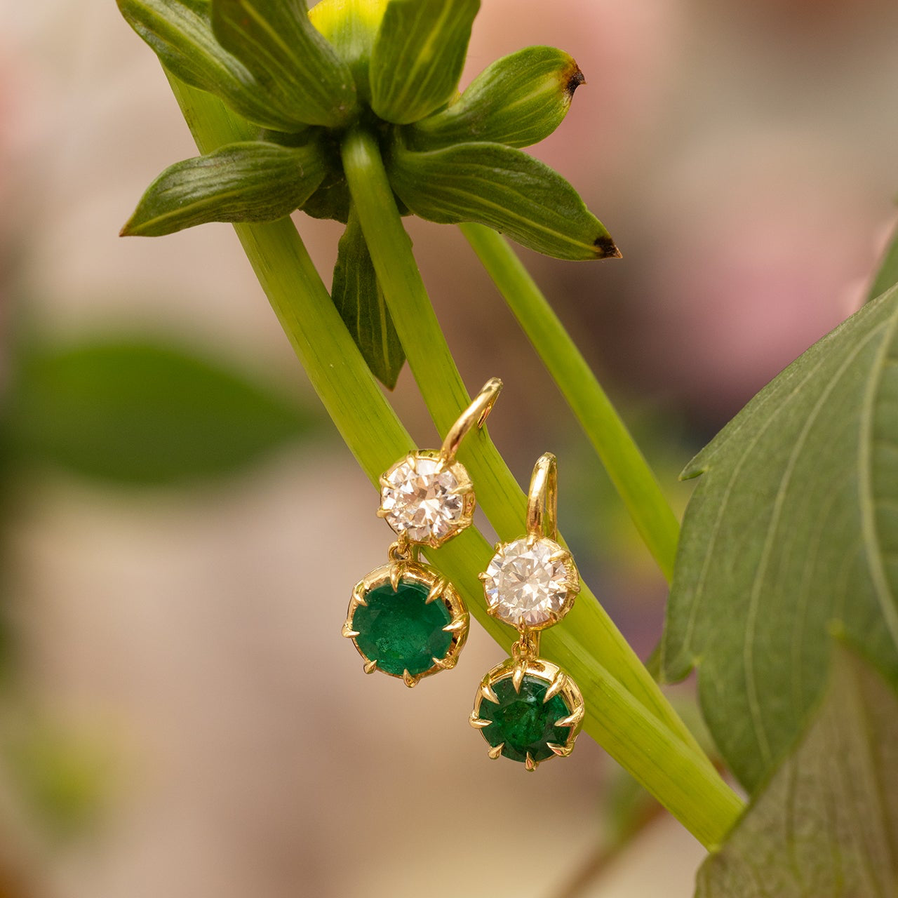 Diamond and Emerald Drop Earrings