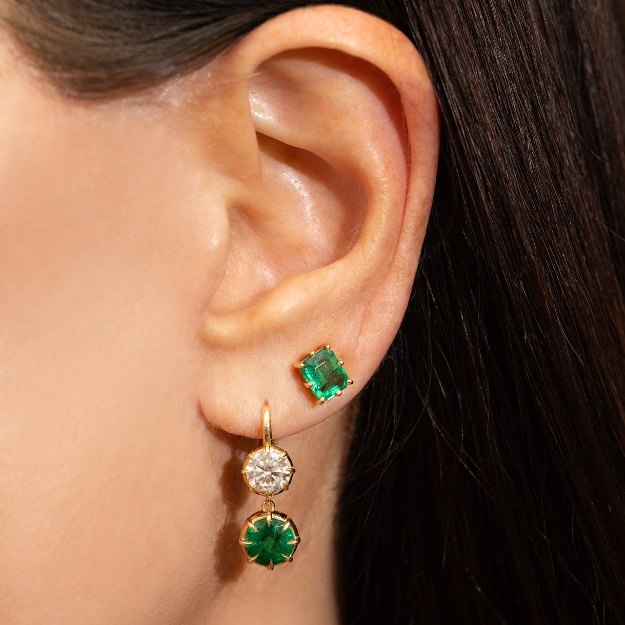 Diamond and Emerald Drop Earrings