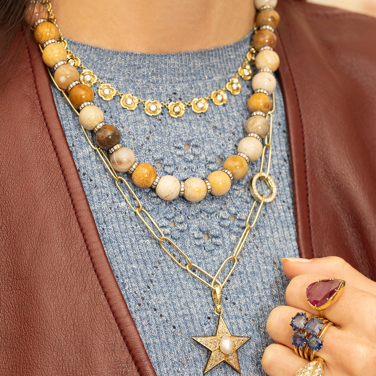 Disco Ball Necklace With Blackened Diamond Rondells