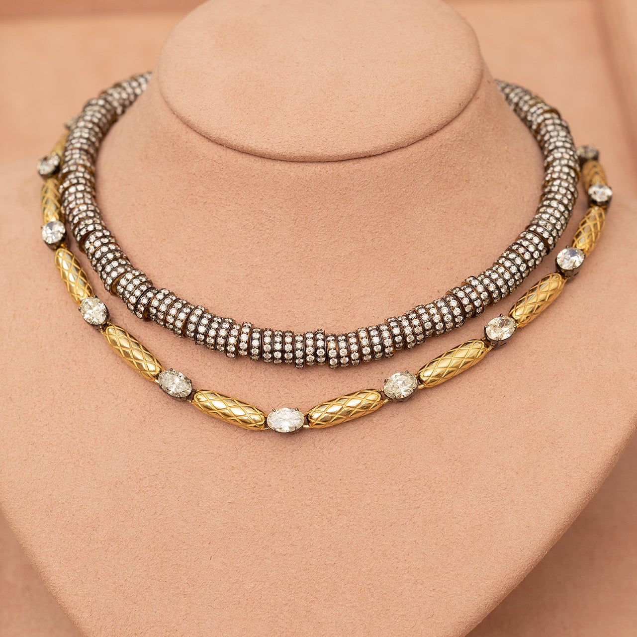 Gold Snake Bead and Diamond Chain