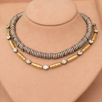 Gold Snake Bead and Diamond Chain