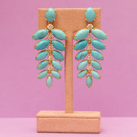 Turquoise and Diamond Leaf Earrings