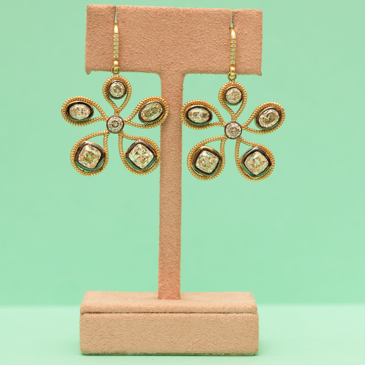 Paisley Blackened Diamond Flower Earrings
