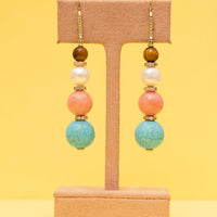 Tigers Eye, Pearl, Coral and Turquoise Drop Earrings