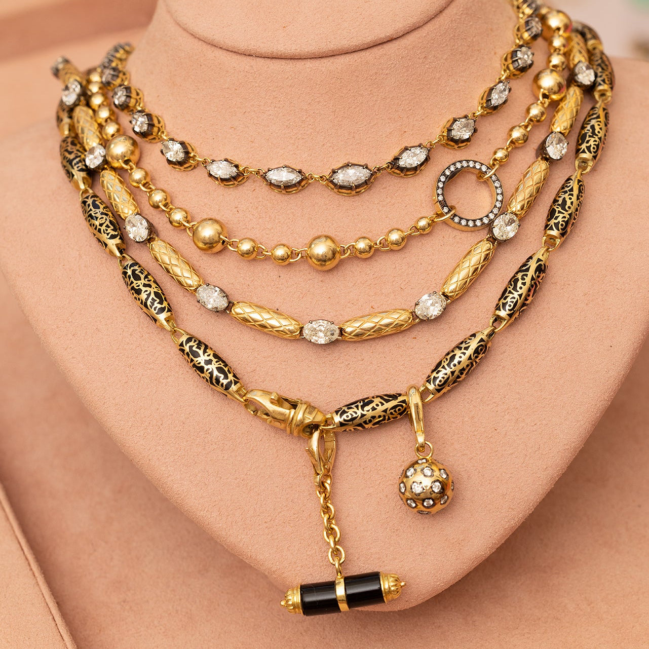 Gold Snake Bead and Diamond Chain
