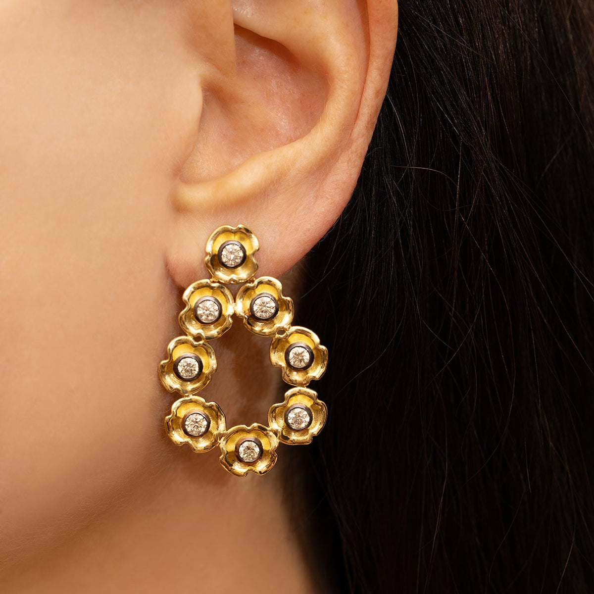 Blackened Diamond Lucky Charm Chandelier Hoops