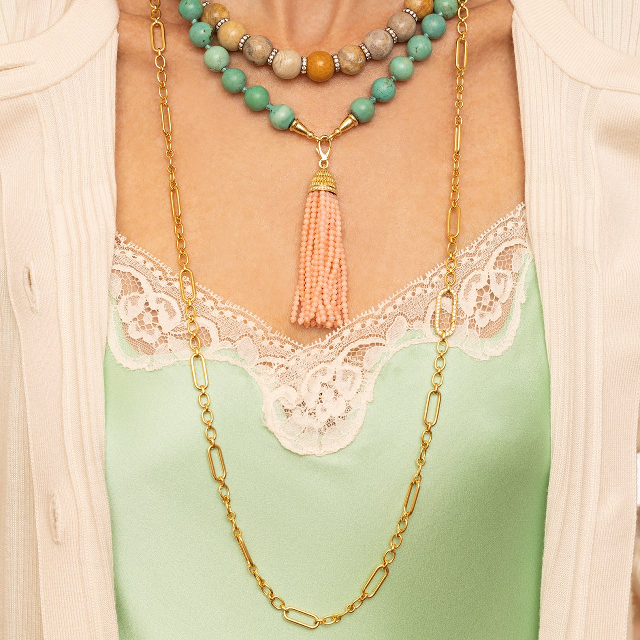 Rectangular Chain with Gold Clasp