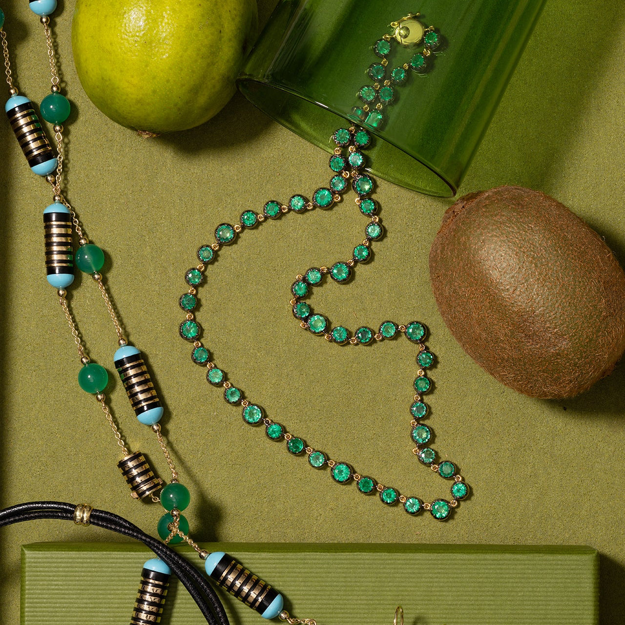 Blackened Emerald Riviere Necklace
