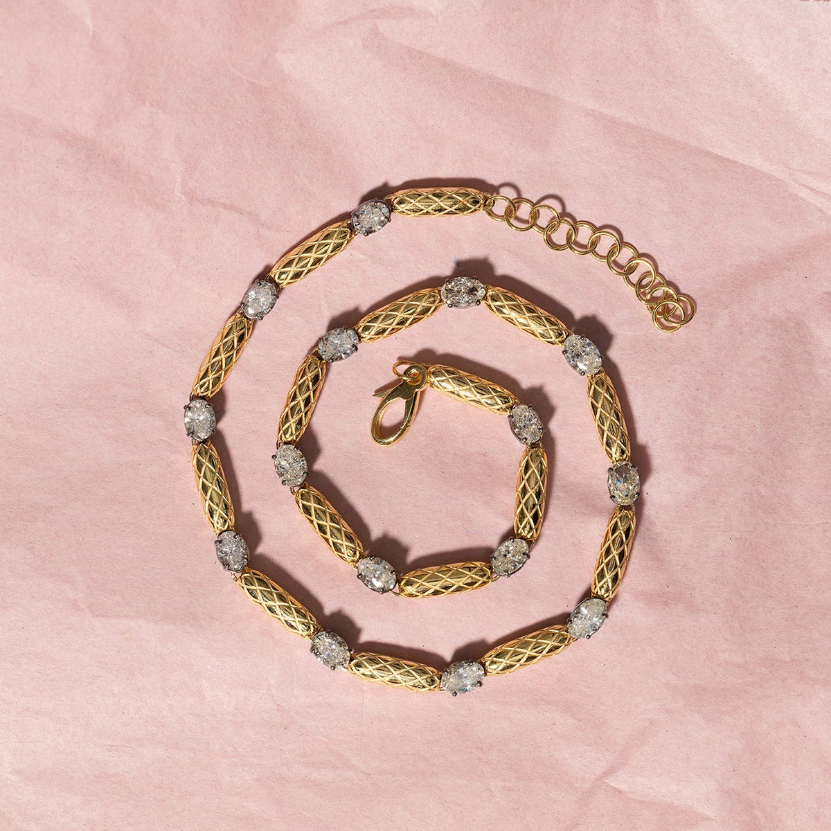 Gold Snake Bead and Diamond Chain