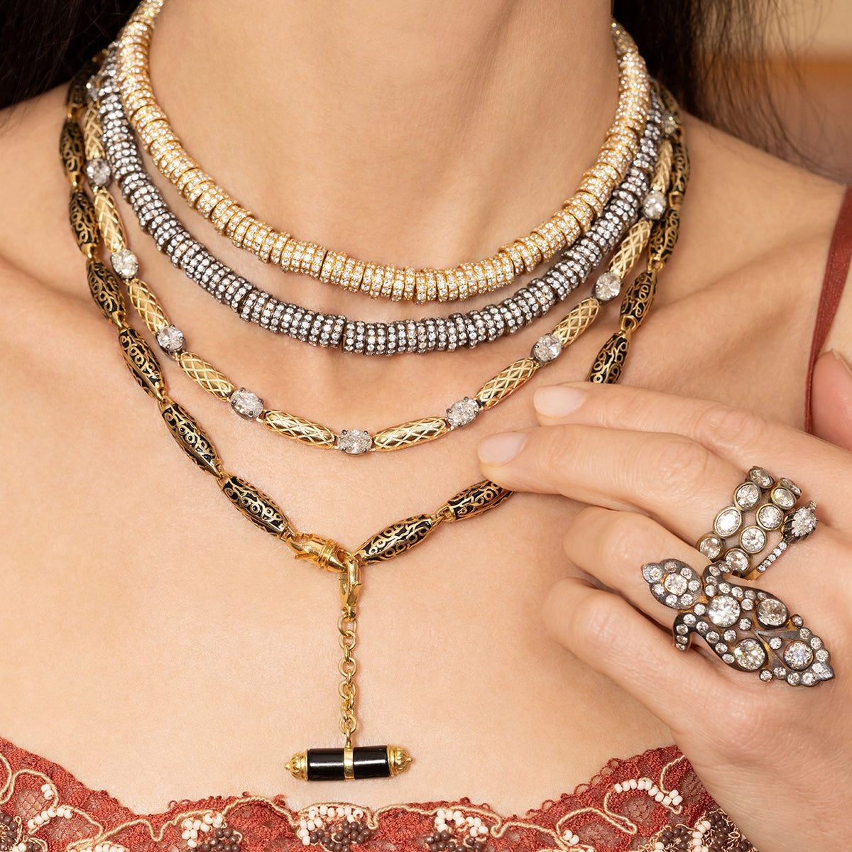 Gold Enamel Snake Bead Chain