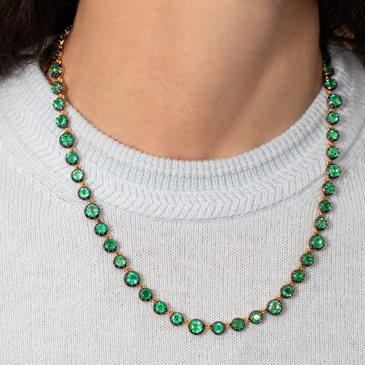 Blackened Emerald Riviere Necklace