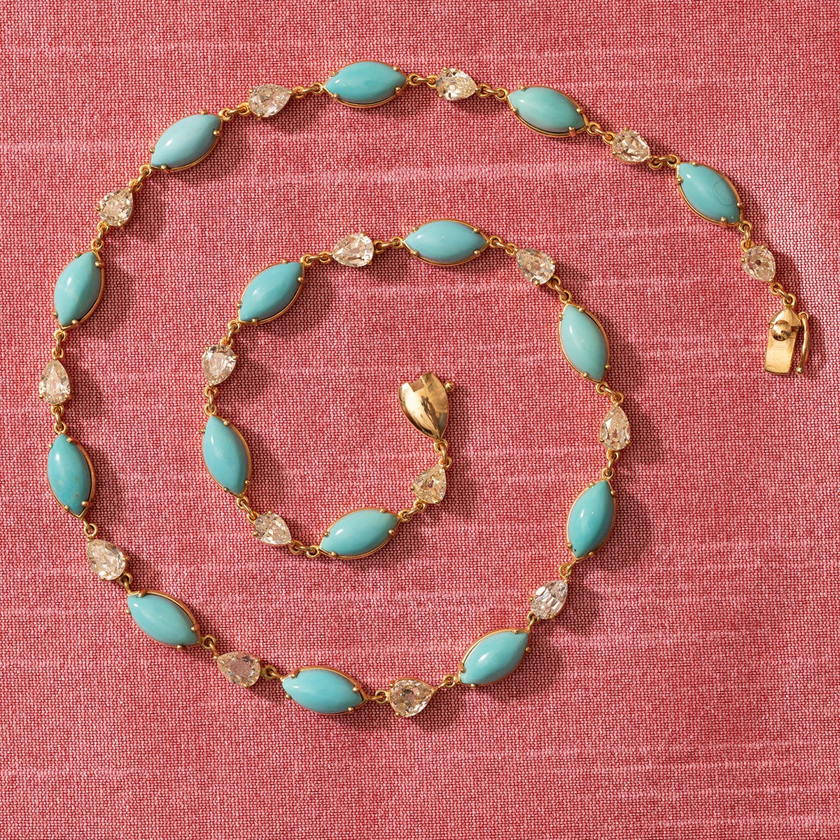 Turquoise and Diamond Riviere Necklace