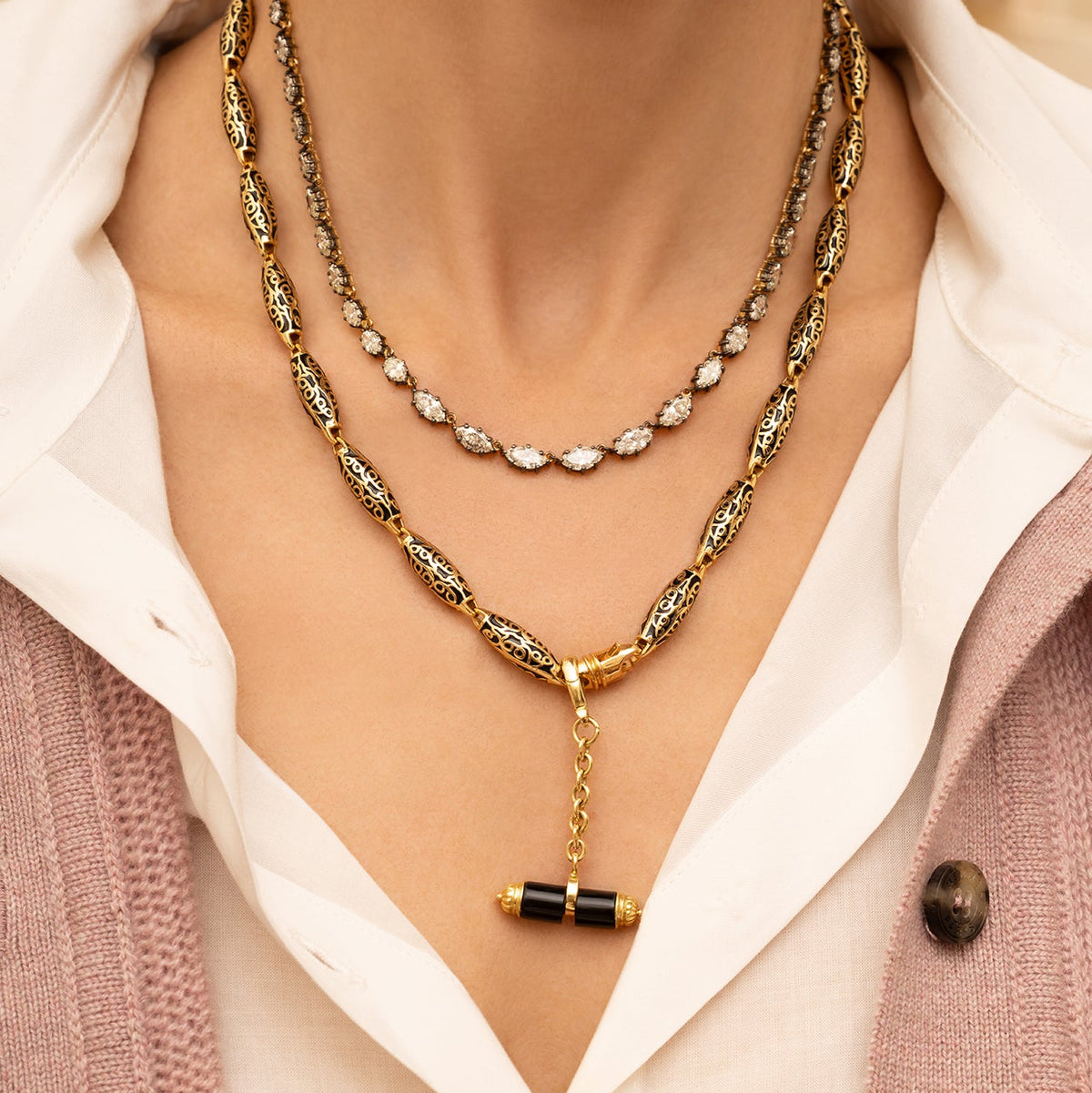 Gold Enamel Snake Bead Chain
