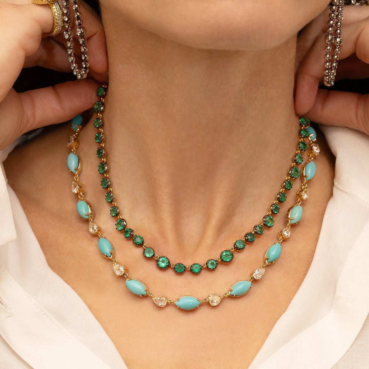 Turquoise and Diamond Riviere Necklace