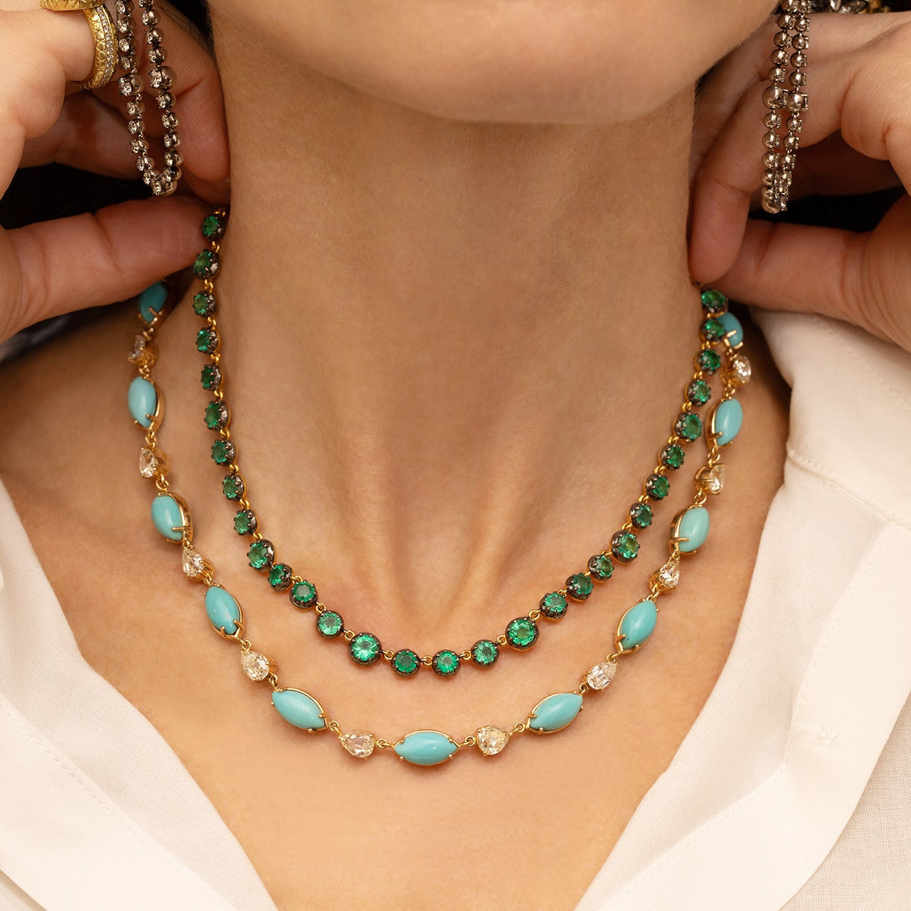 Blackened Emerald Riviere Necklace