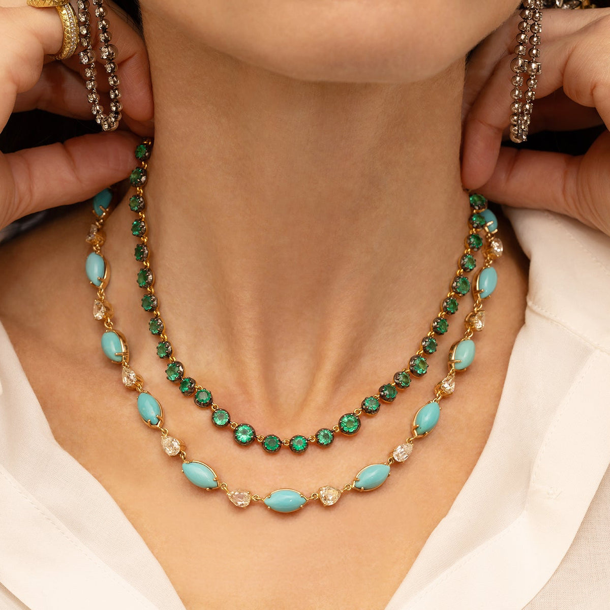 Blackened Emerald Riviere Necklace