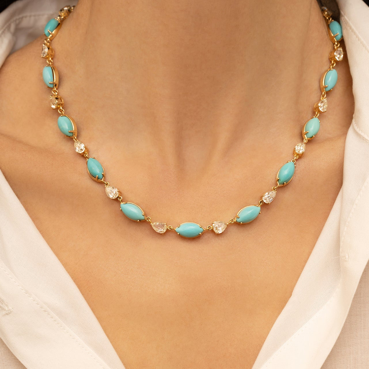 Turquoise and Diamond Riviere Necklace