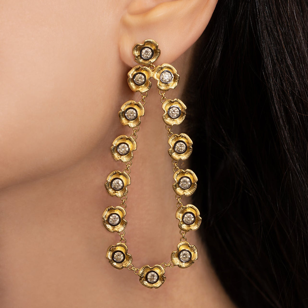 Blackened Diamond Lucky Charm Chandelier Hoops