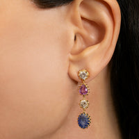 Diamond, Pink Sapphire, and Blue Sapphire Earrings