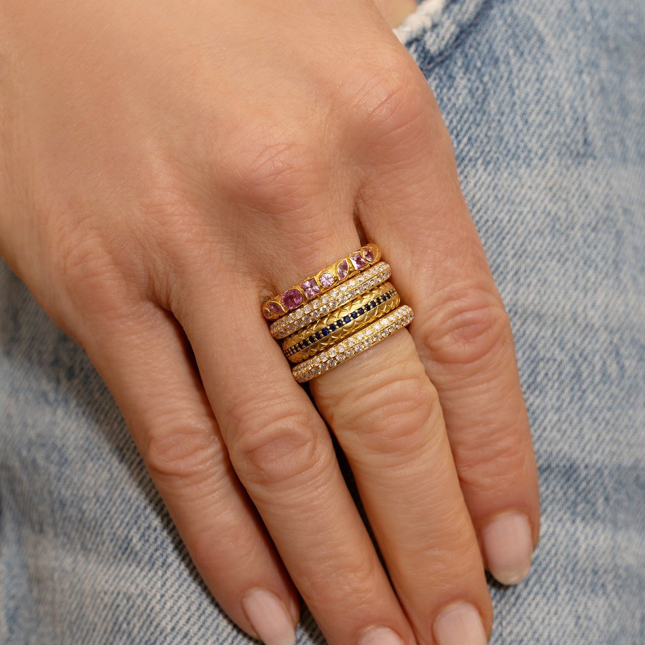 Pink Sapphire Snake Textured Band