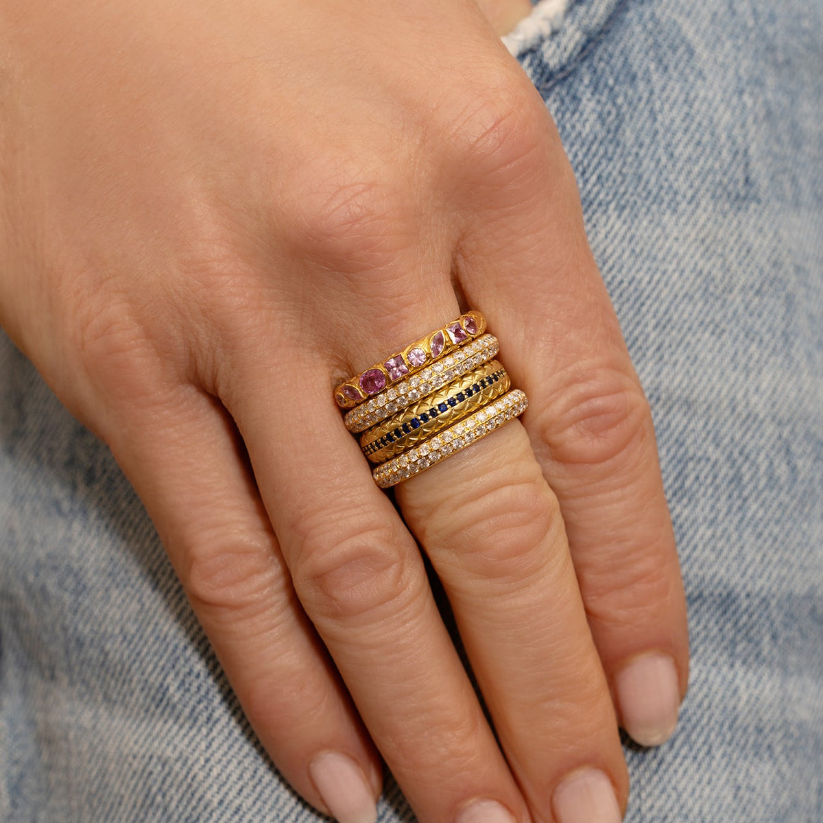 Pink Sapphire Snake Textured Band