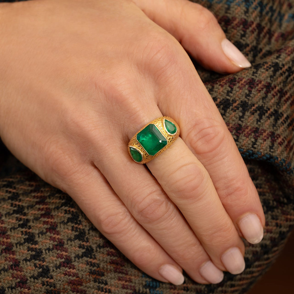 3 Stone Emerald Snake Ring