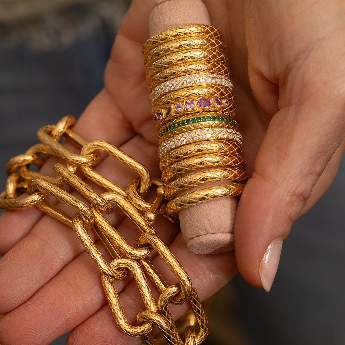 Pink Sapphire Snake Textured Band