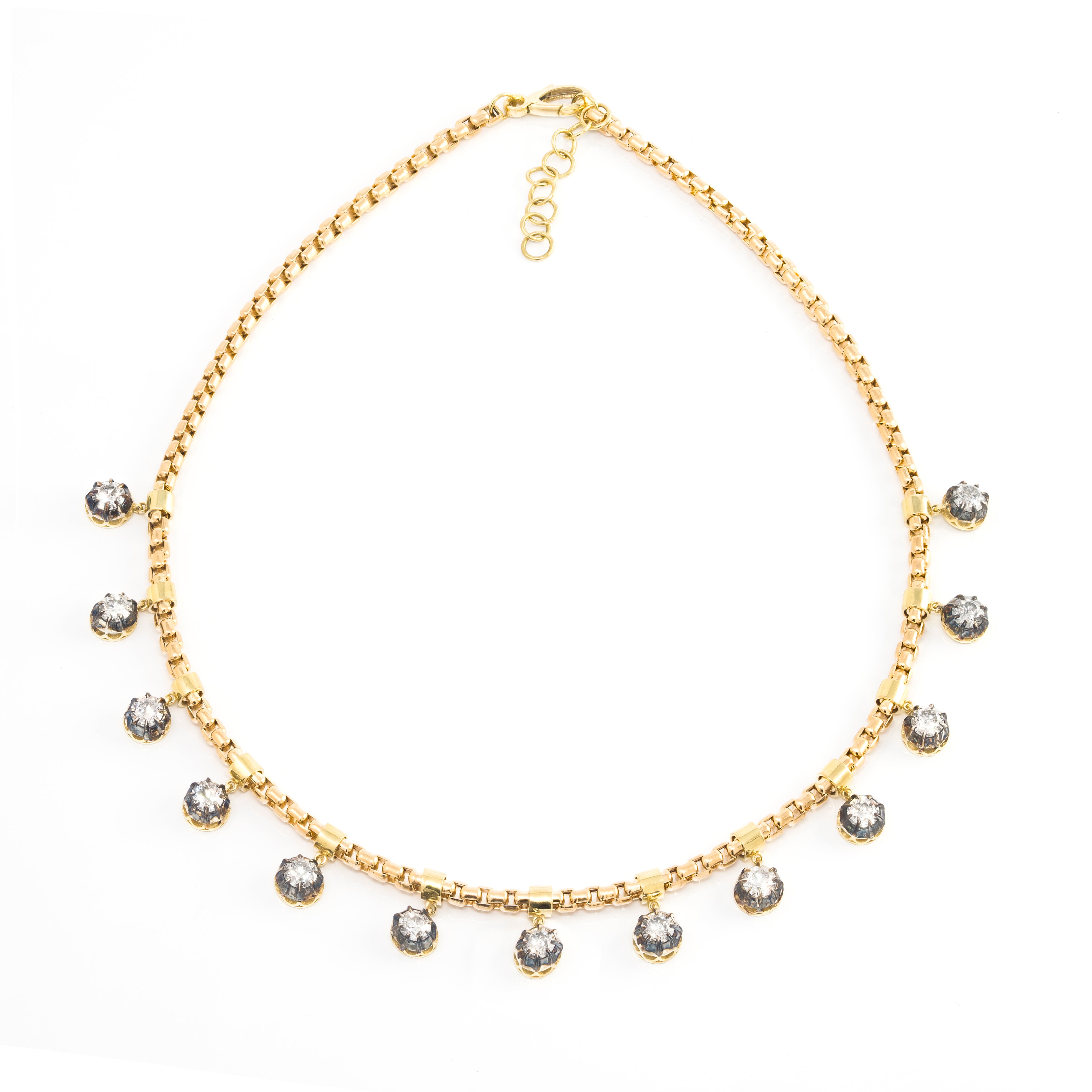 Blackened Diamond Box Fringe Necklace