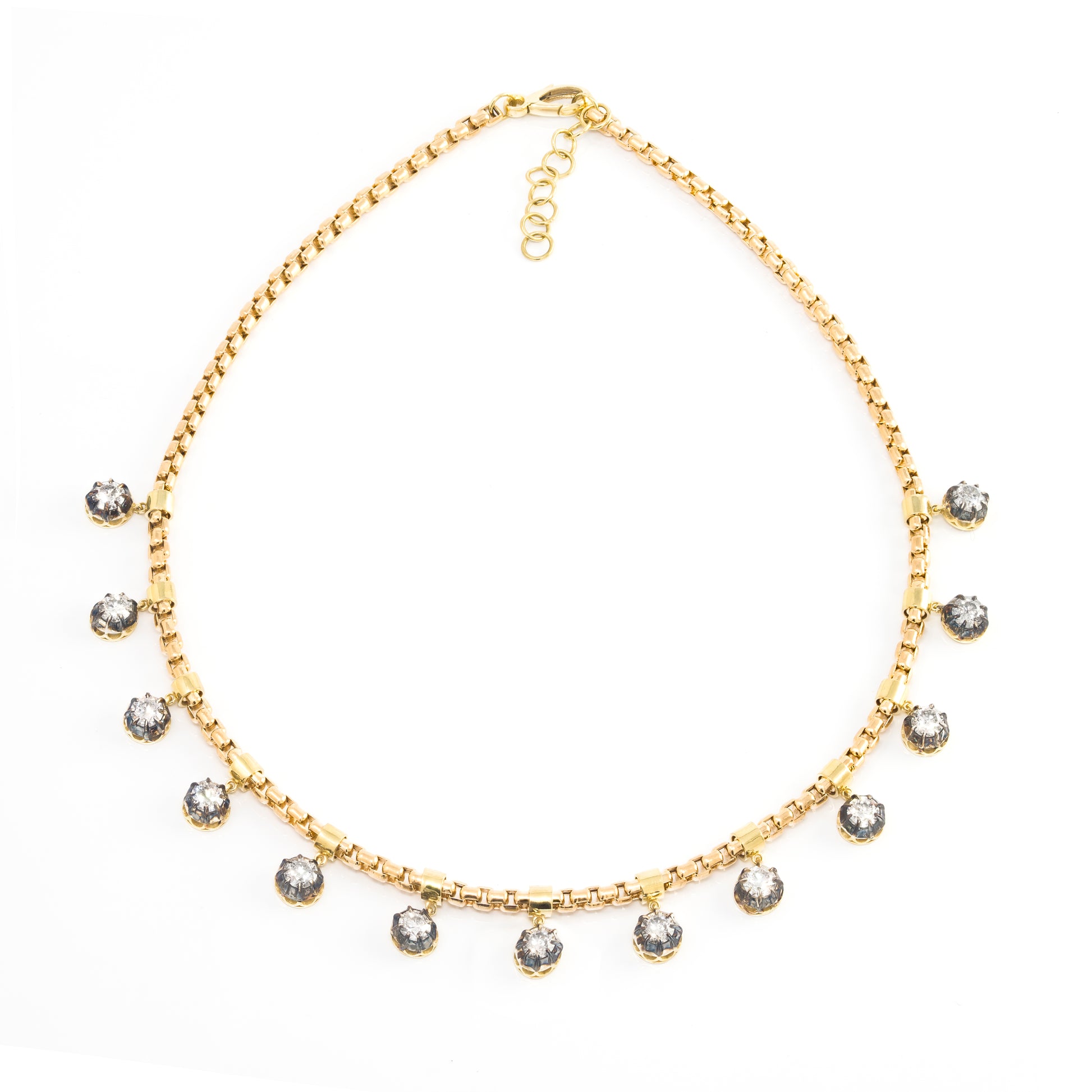 Blackened Diamond Box Fringe Necklace