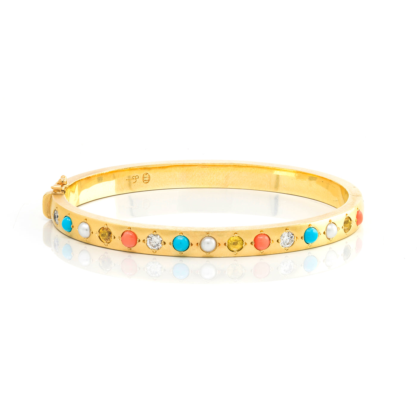Diamond, Turquoise, Pearl, Citrine and Coral Gypsy Bangle