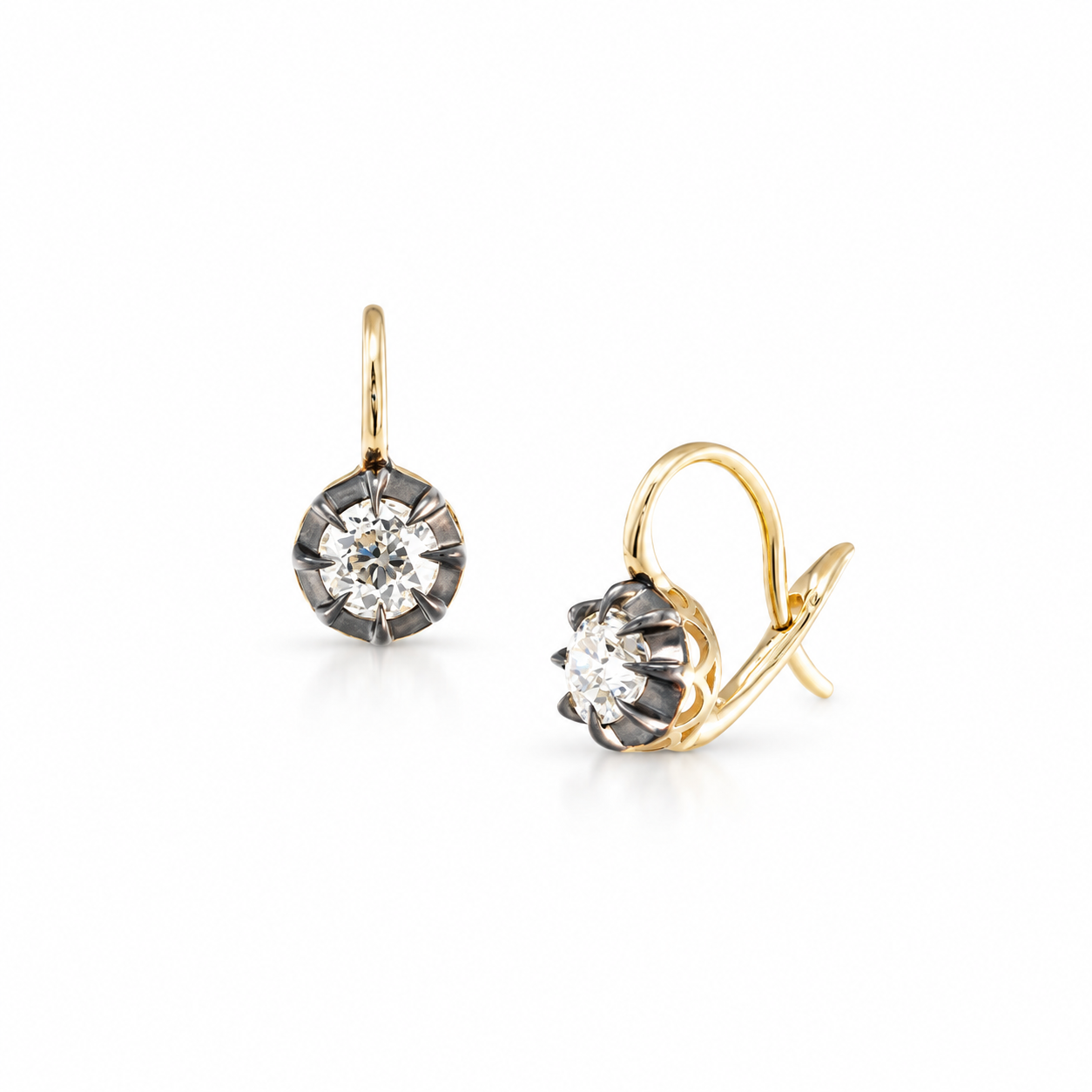 Victorian Round Diamond Drop Earrings