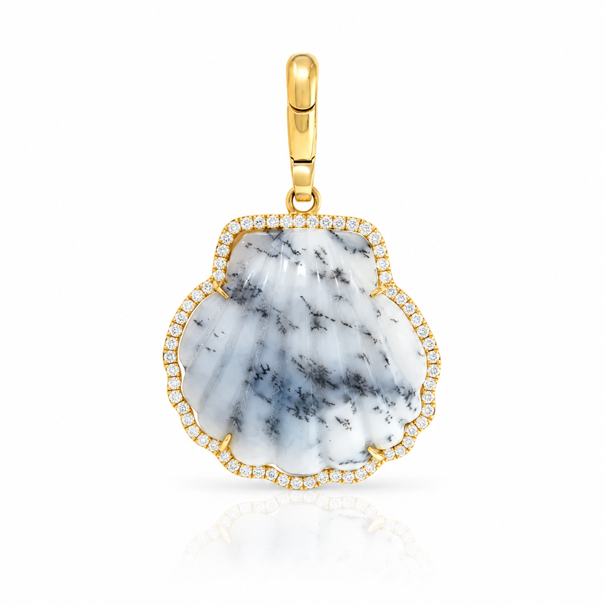 Carved Stone Shell In Diamond Frame Charm