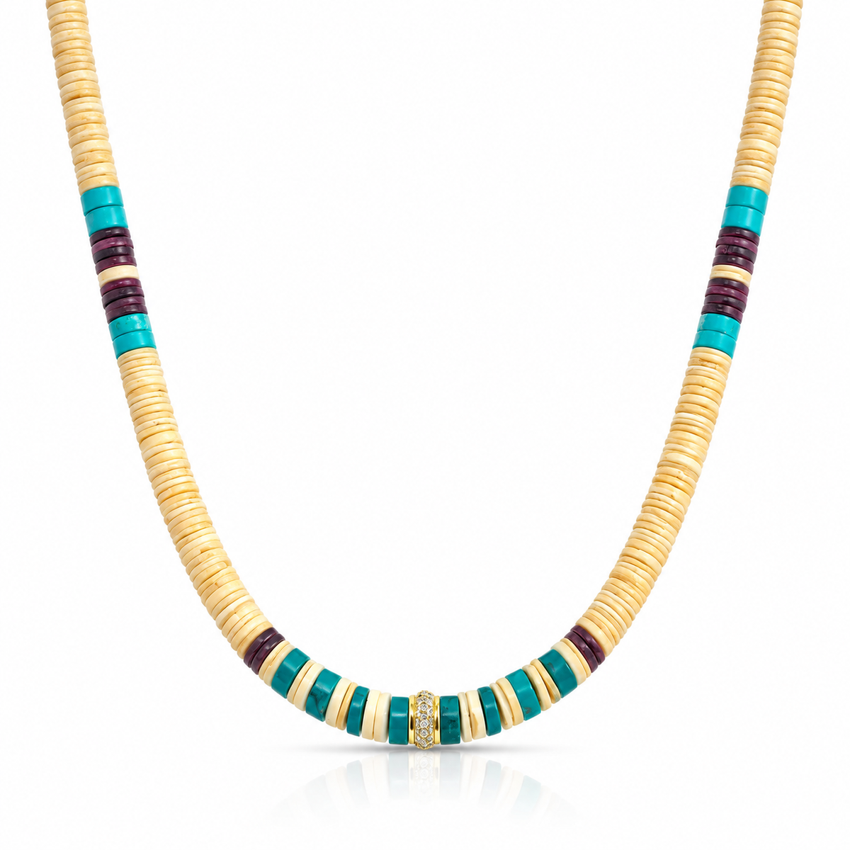 Turquoise and Cream Heishi Beaded Necklace