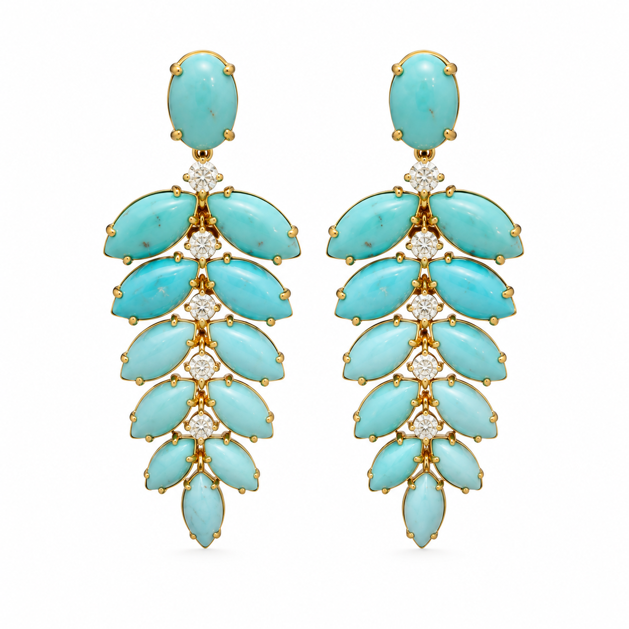 Turquoise and Diamond Leaf Earrings