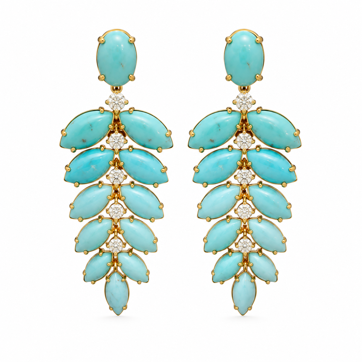 Turquoise and Diamond Leaf Earrings