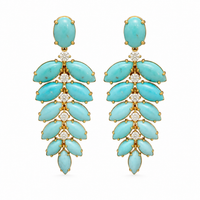 Turquoise and Diamond Leaf Earrings