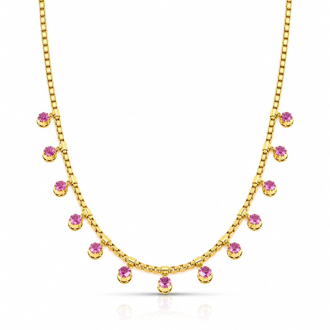 Pink Sapphire Box Fringe Necklace