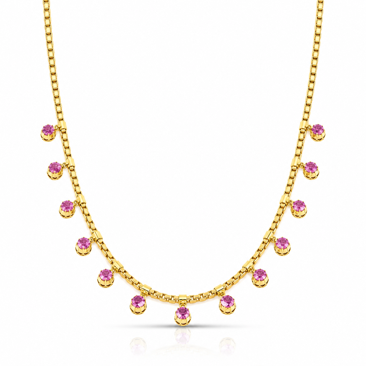 Pink Sapphire Box Fringe Necklace