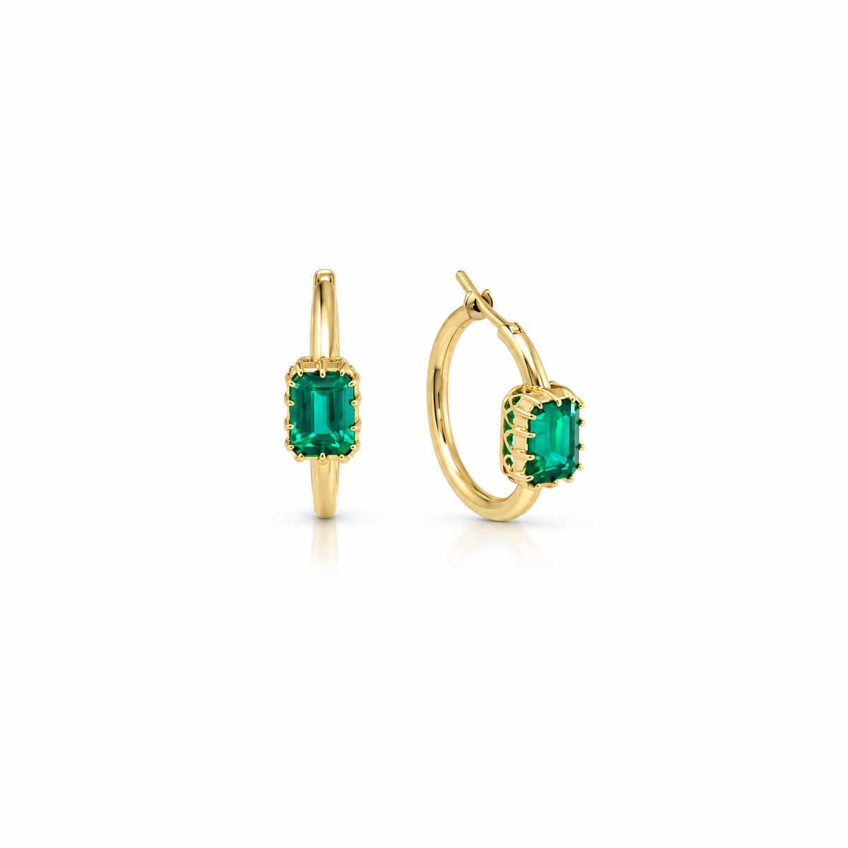 Single Stone Emerald Hoops