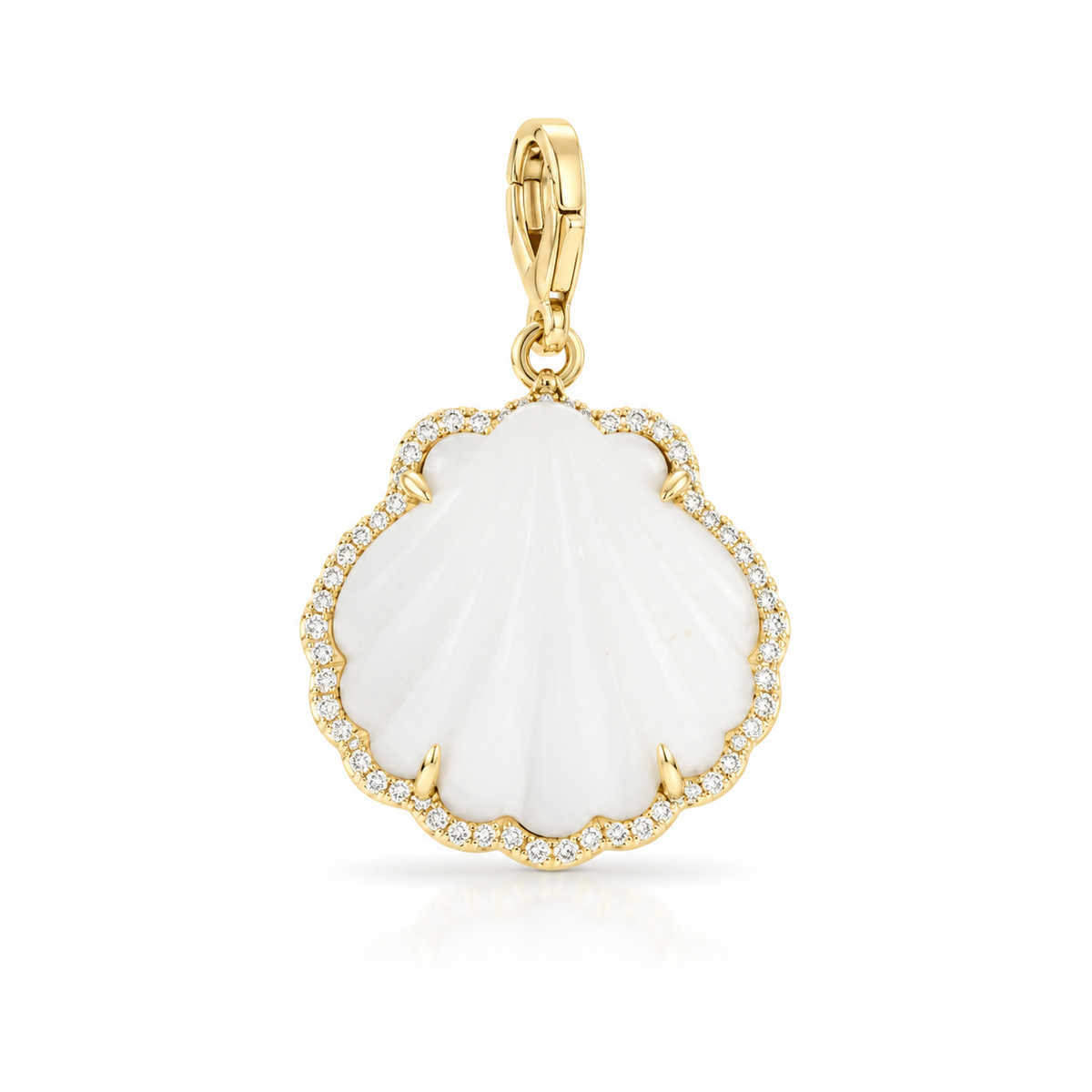 Carved Stone Shell In Diamond Frame Charm