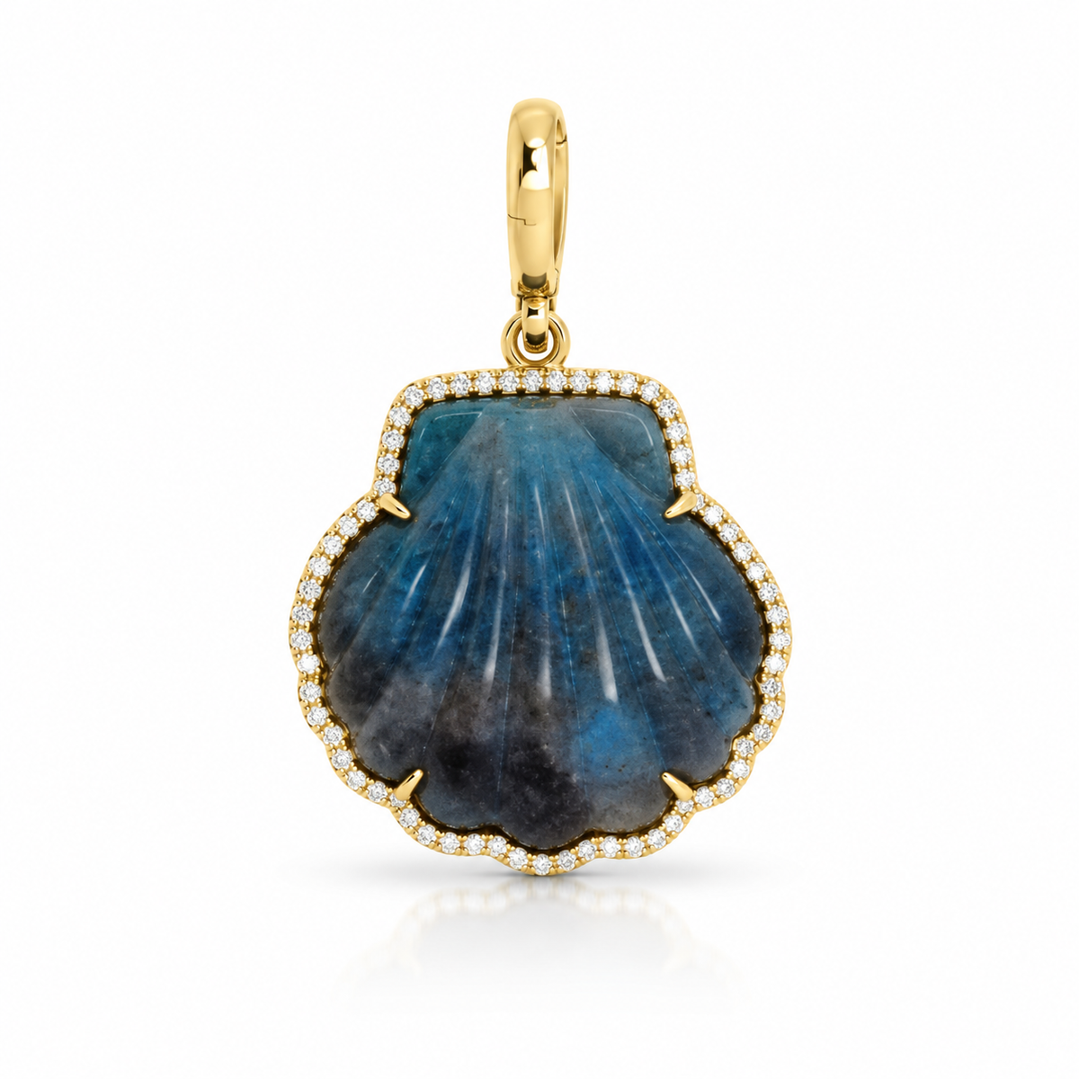 Carved Stone Shell In Diamond Frame Charm