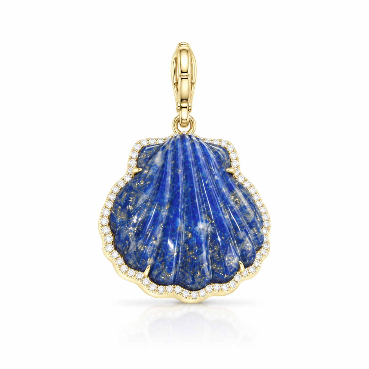 Carved Stone Shell In Diamond Frame Charm