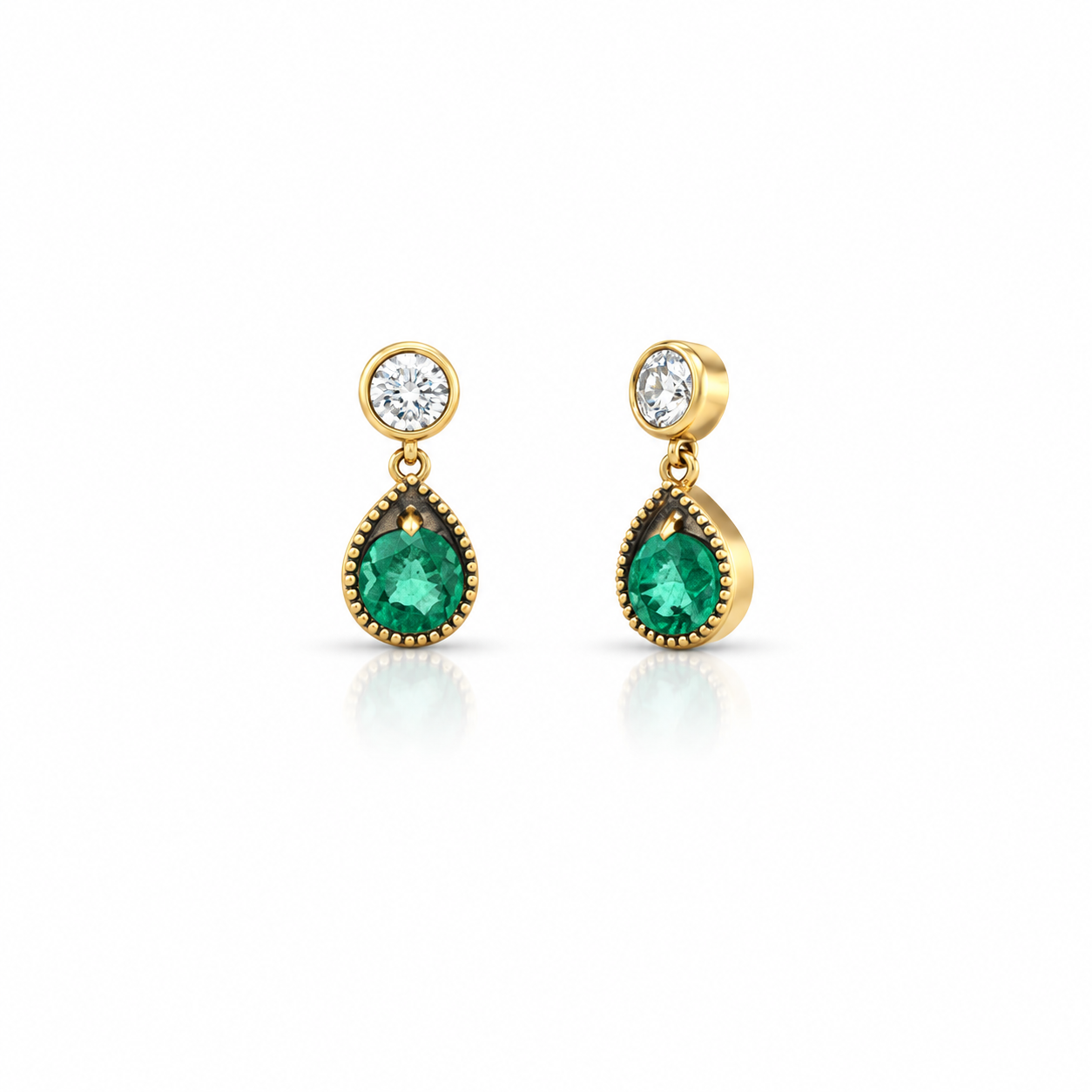 Diamond and Emerald Delicate Drop Earrings