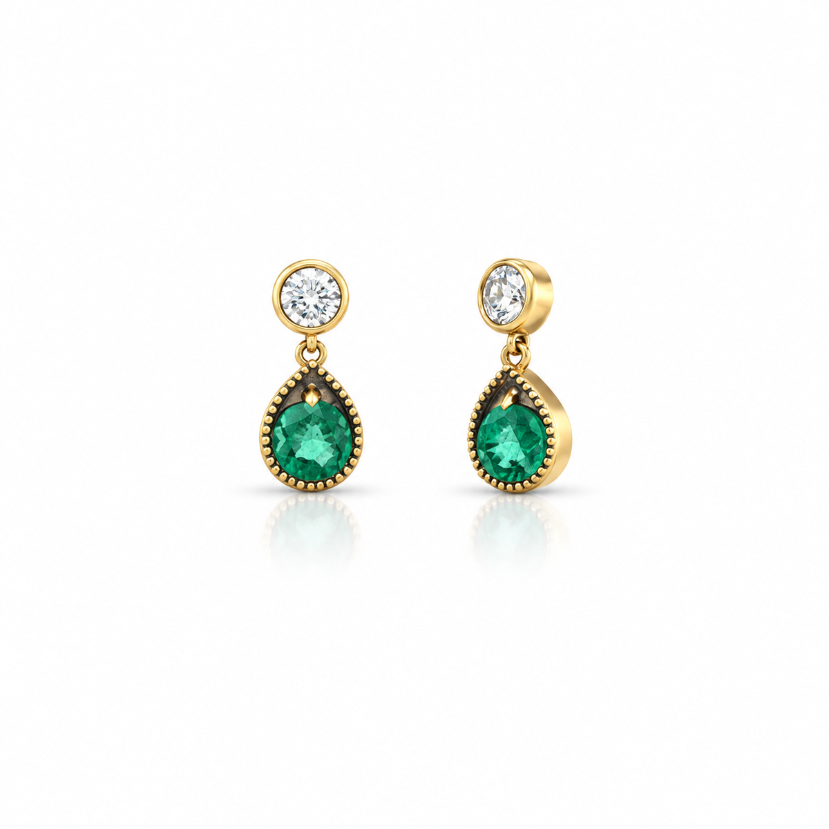 Diamond and Emerald Delicate Drop Earrings