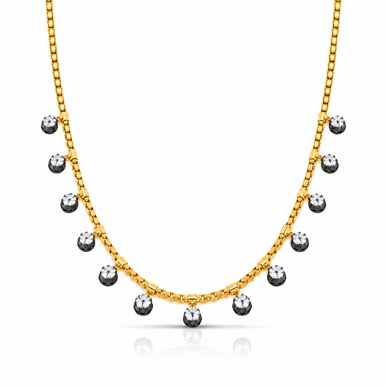Blackened Diamond Box Fringe Necklace