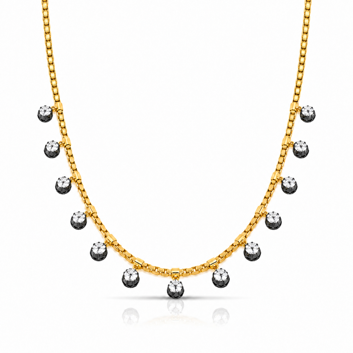Blackened Diamond Box Fringe Necklace